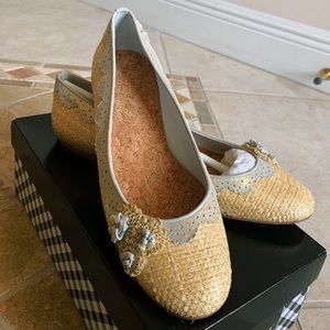 Delman Crotched Trim Raffia Ballet Flats 🥿🥿